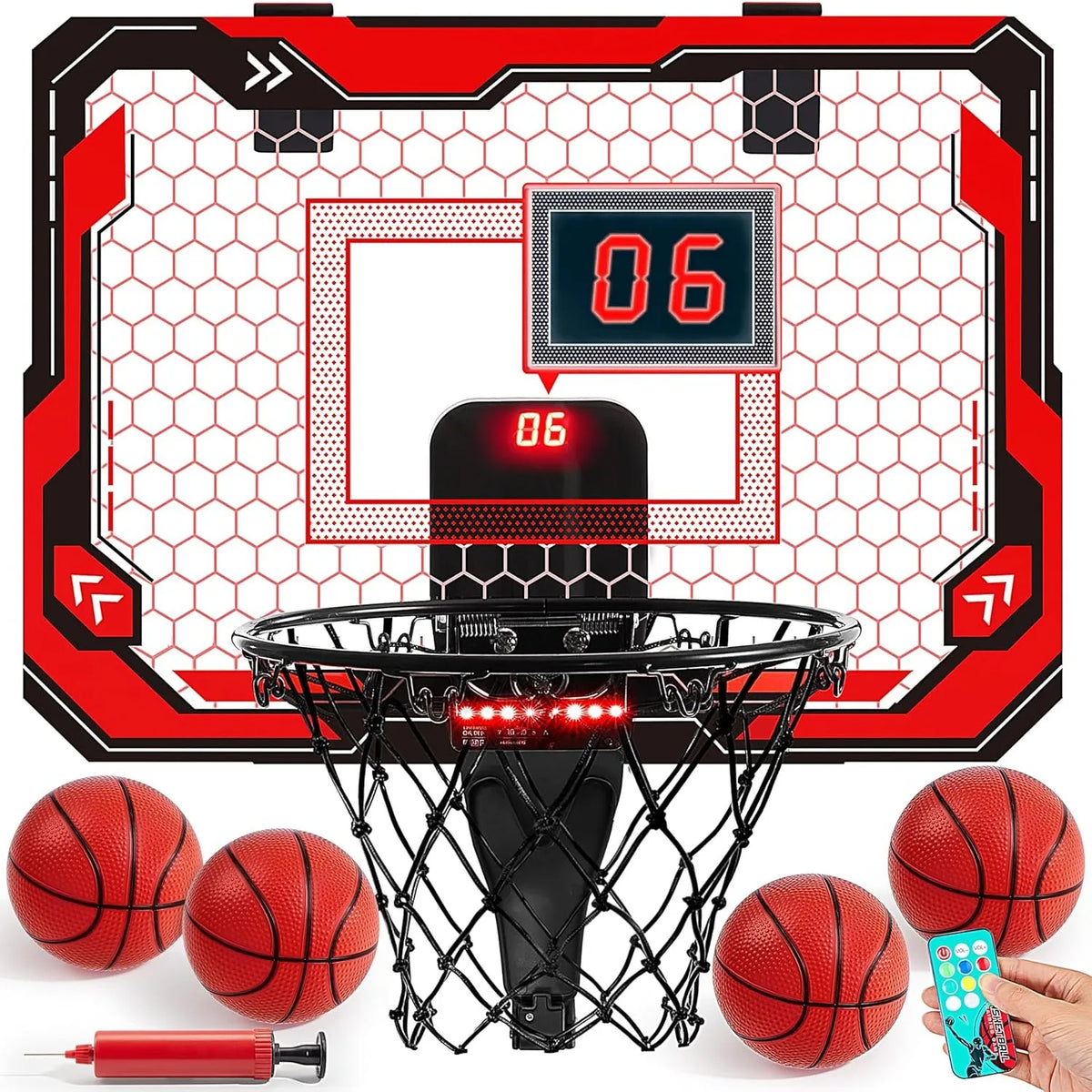 Kids Indoor Light Up Over the Door Basketball Hoop Set