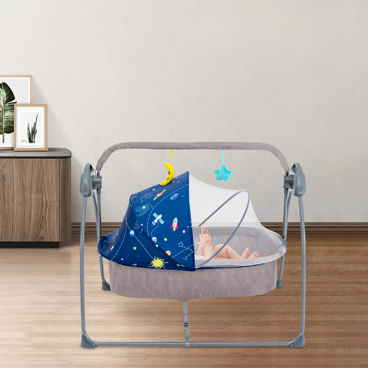 Foldable Baby Cradle Swing and Electric Rocking Bassinet