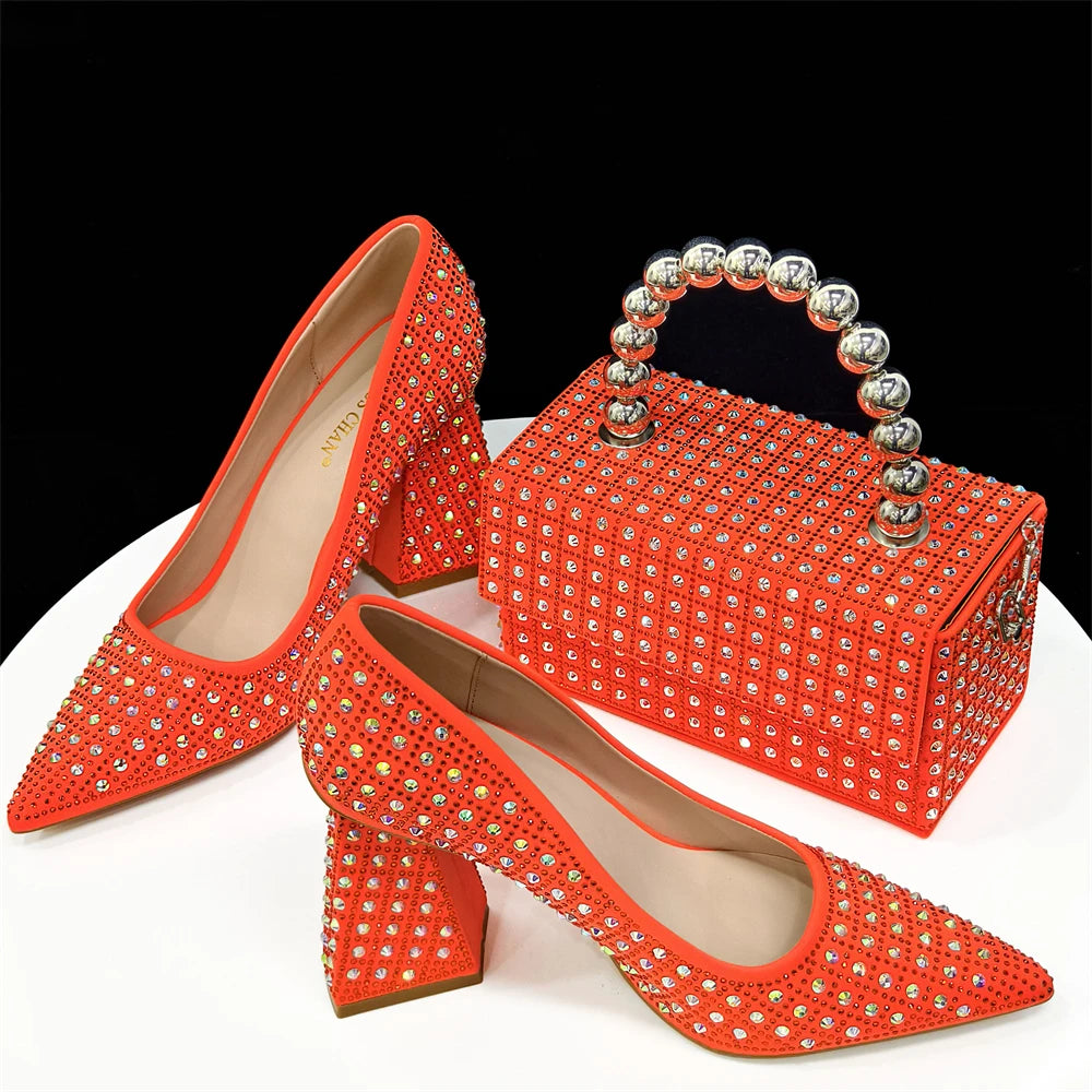 Women's Pointed Toe Spike Heel Pumps and Handbag Set