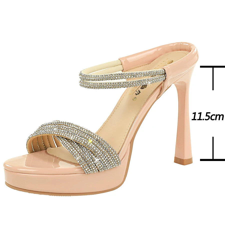 Women's Open Toe Stiletto Sandals Rhinestone 4.5-Inch Heels