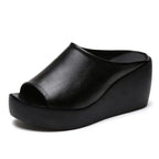 Women's Peep Toe Wedge Sandals Platform Slip On Mules