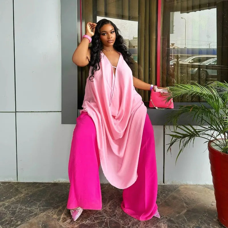 Women's Solid Halter Top Wide Leg Pants Set