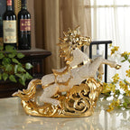 Gold Ceramic Horse Figurine and Modern Tabletop Statue