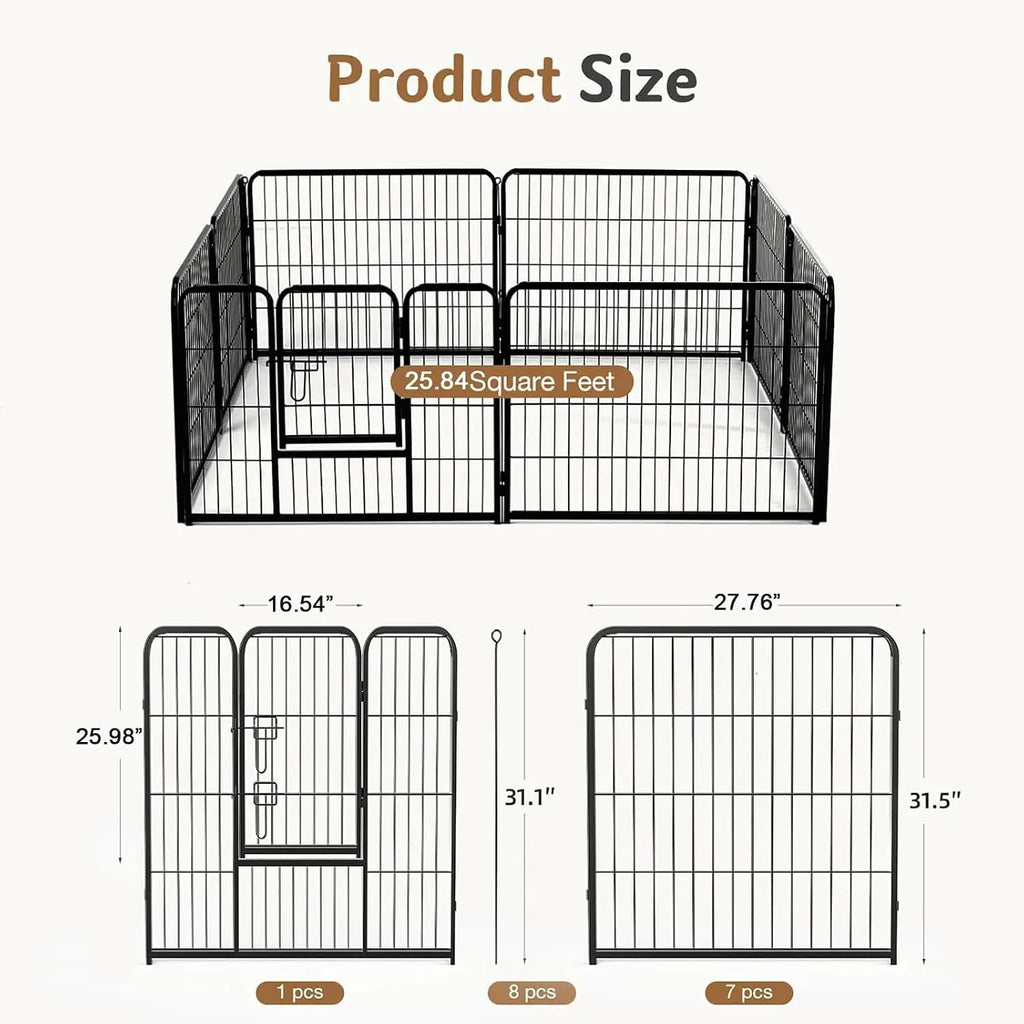 32 Inch Metal Dog Playpen 8-Panel Foldable Pet Fence with Door for Indoor Outdoor Use