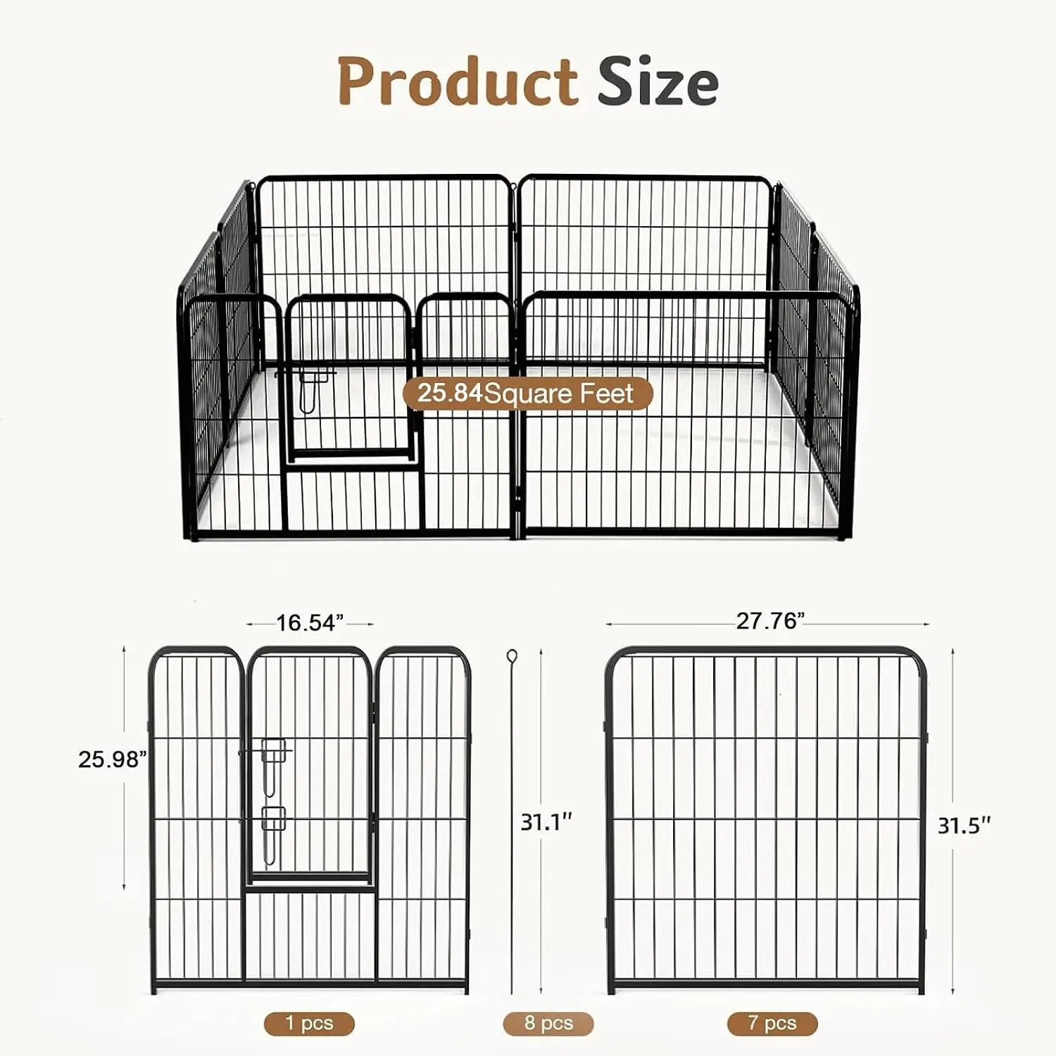 32 Inch Metal Dog Playpen 8-Panel Foldable Pet Fence with Door for Indoor Outdoor Use