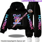 Girls' Print Hoodie Pants Two-Piece Set