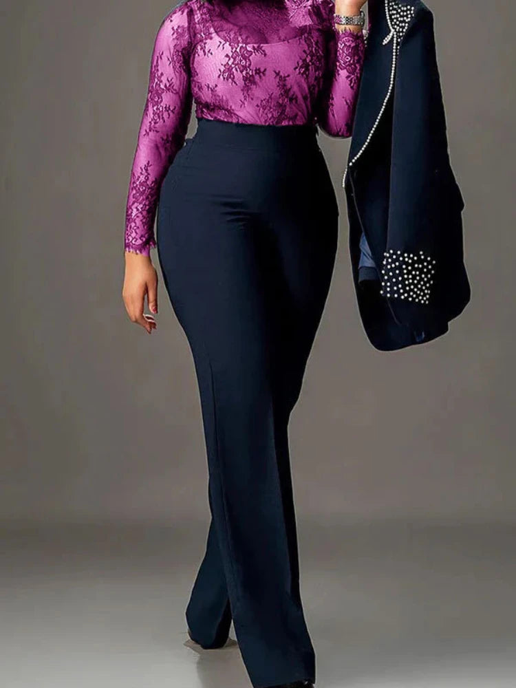Women's Beaded Blazer Straight Pants Suit