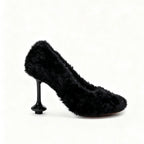 Women's Fuzzy Round Toe Wine Glass High Heel Pumps