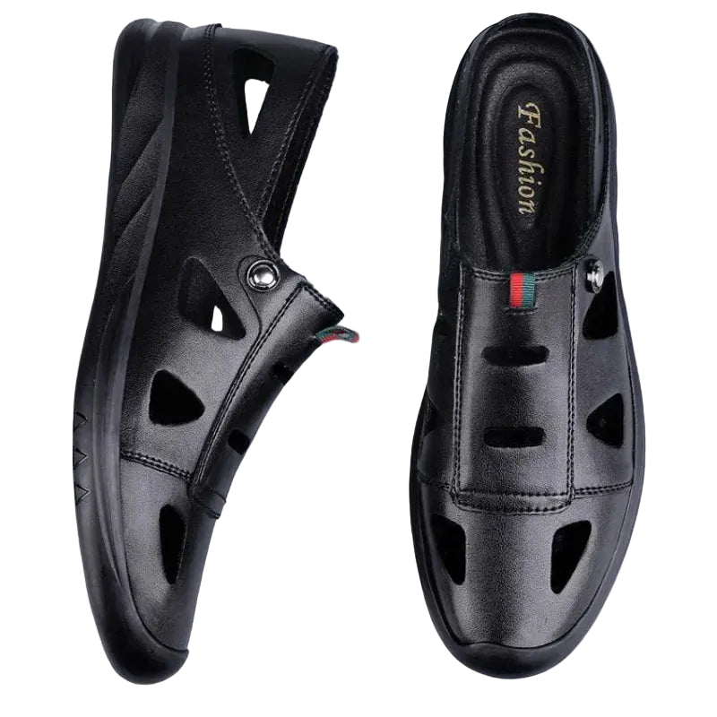 Men's Casual Hollow Leather Sandals Summer Breathable Shoes