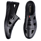 Men's Casual Hollow Leather Sandals Summer Breathable Shoes
