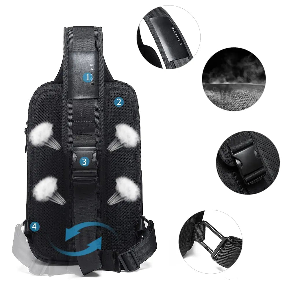 Men's Waterproof Anti-theft USB Crossbody Chest Bag BG-7086