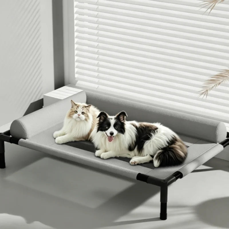 Cooling Dog Cot Bed with Pillow Breathable Mesh Washable Pet Furniture