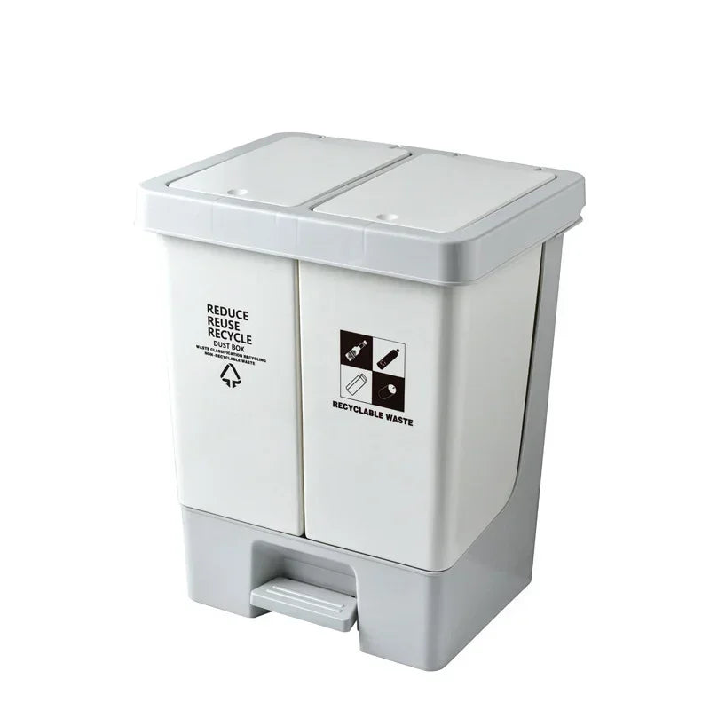 Double Compartment Pedal Trash Can with Lid and Sorting Bins