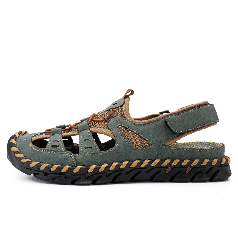 Men's Breathable Mesh Leather Sandals Closed Toe Outdoor Beach Shoes