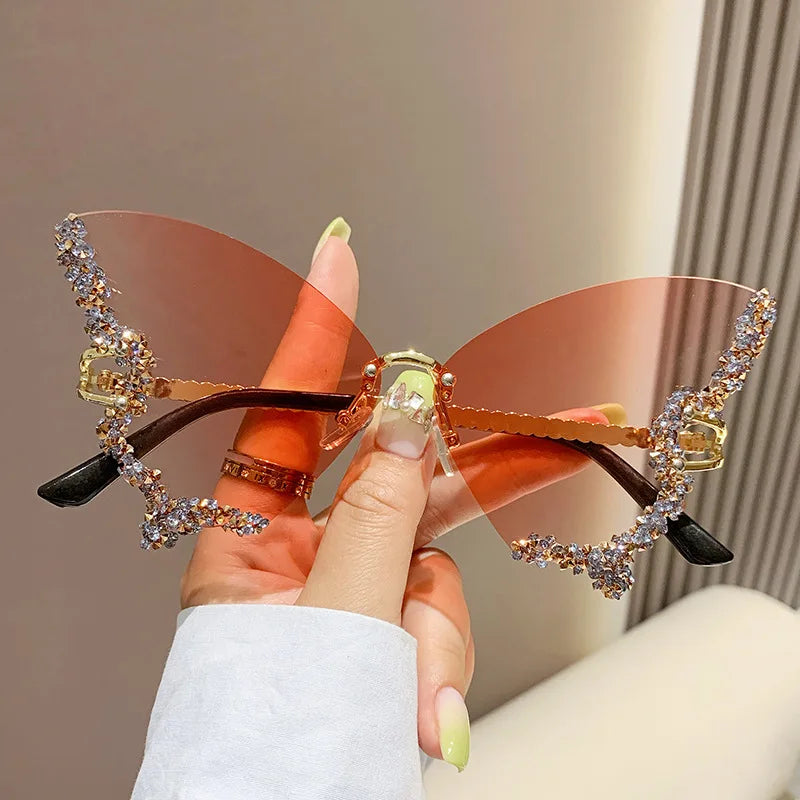 Women's Trendy Butterfly Diamond Rimless Oversized Sunglasses