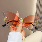 Women's Trendy Butterfly Diamond Rimless Oversized Sunglasses
