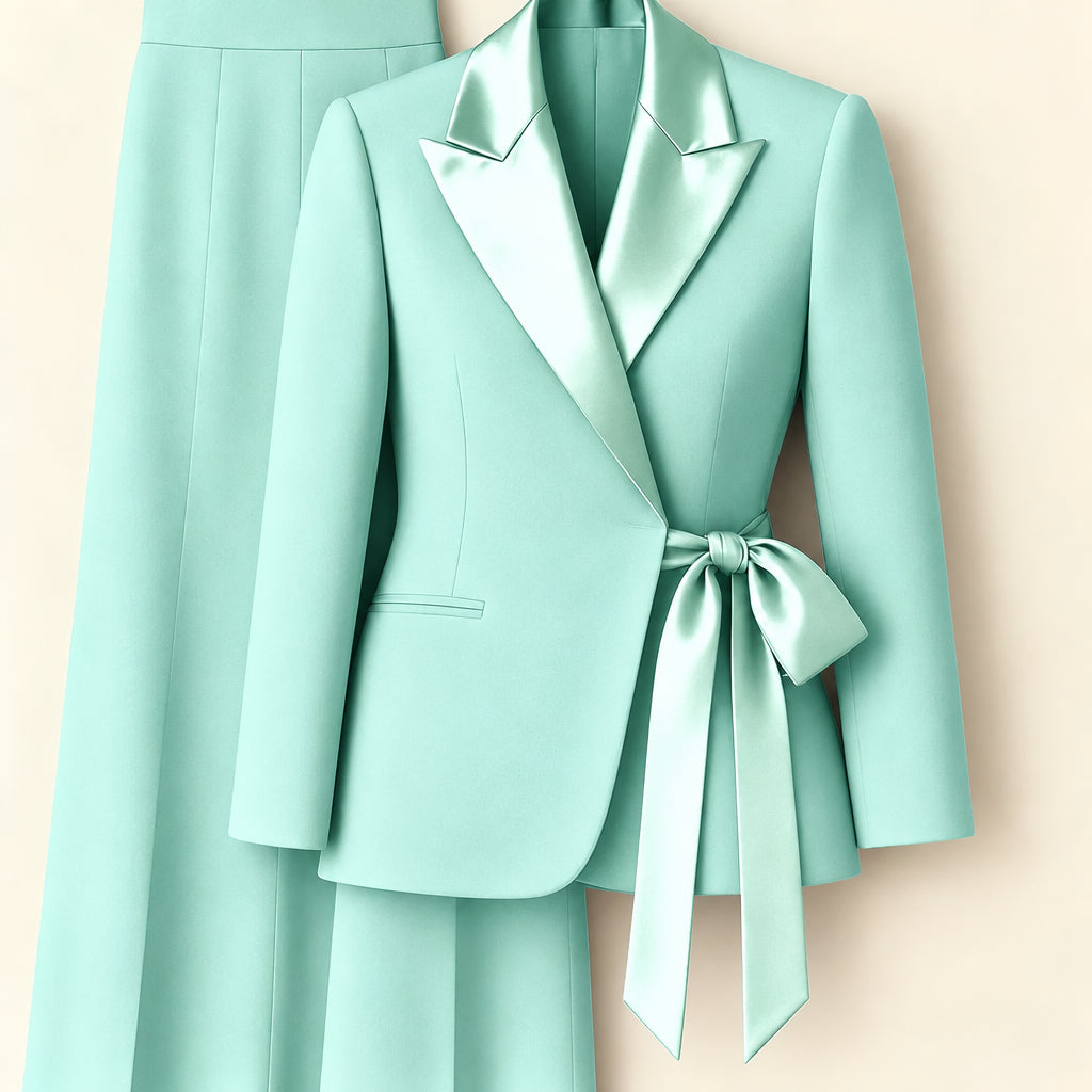 Women's Tailored Blazer Wide Leg Pants Suit