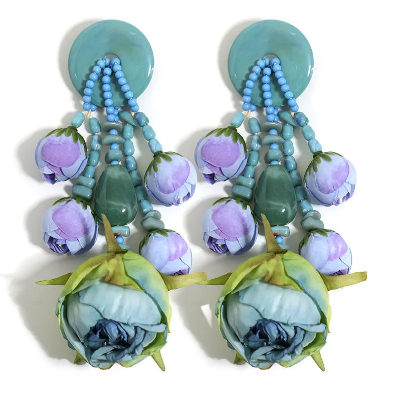 Women's Trendy Bohemian Simulation Rosebud Beaded Dangle Earrings