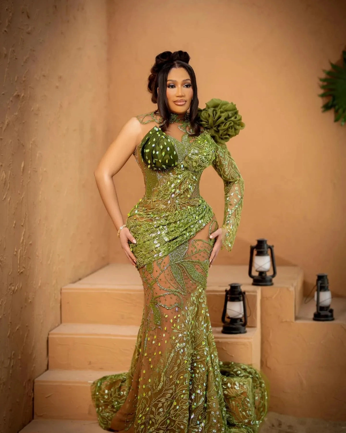 Women's Floral Beaded Mermaid Prom Gown