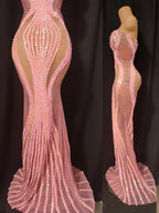 Women's Sexy Mesh Sequins Crystal Stage Performance Maxi Dress
