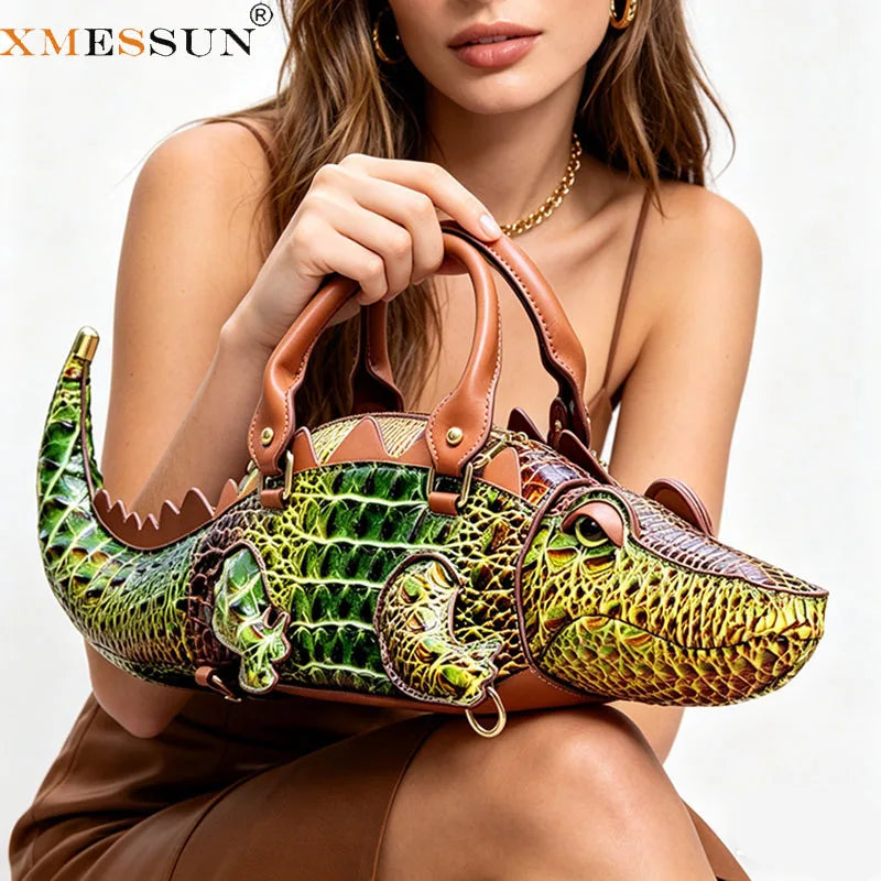 Women's Crocodile Shape Tote Shoulder Crossbody Handbag