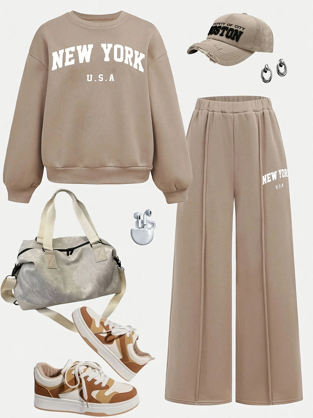 Girls' Letter Print Sweatshirt Wide Leg Pants Two-Piece Set