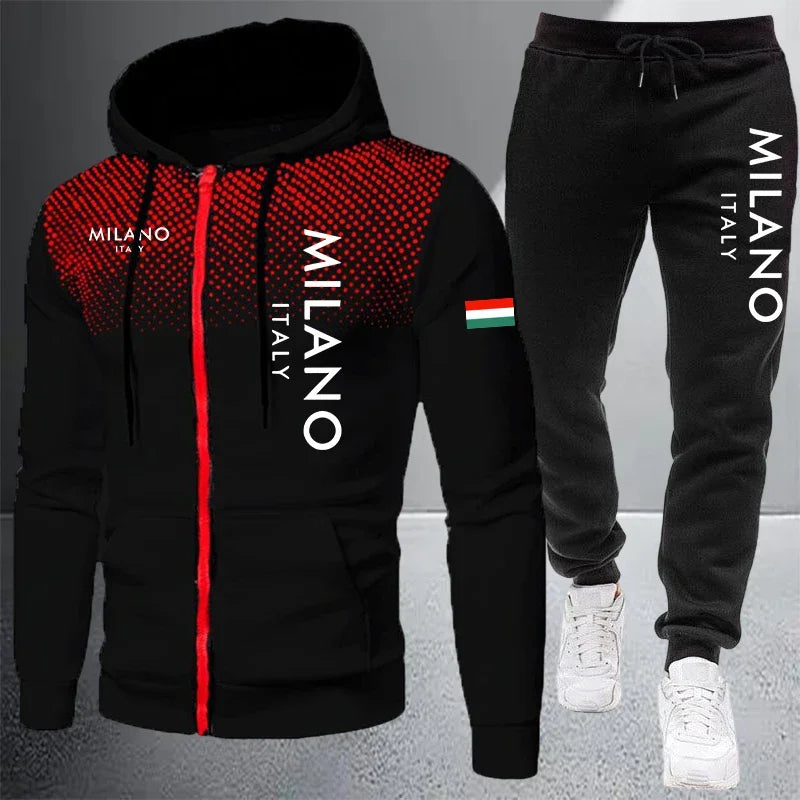 Men's Casual Zip Hooded Sweatshirt and Drawstring Pants Set