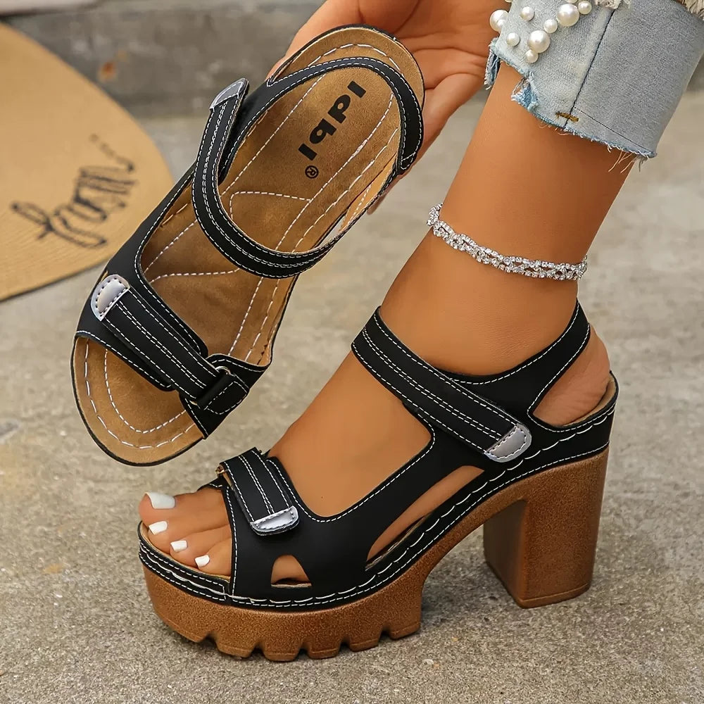 Women's Peep Toe Platform Block Heel Sandals Ankle Strap