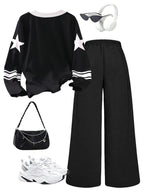Girls' Digital Print Long Sleeve Top Pants Two-Piece Set