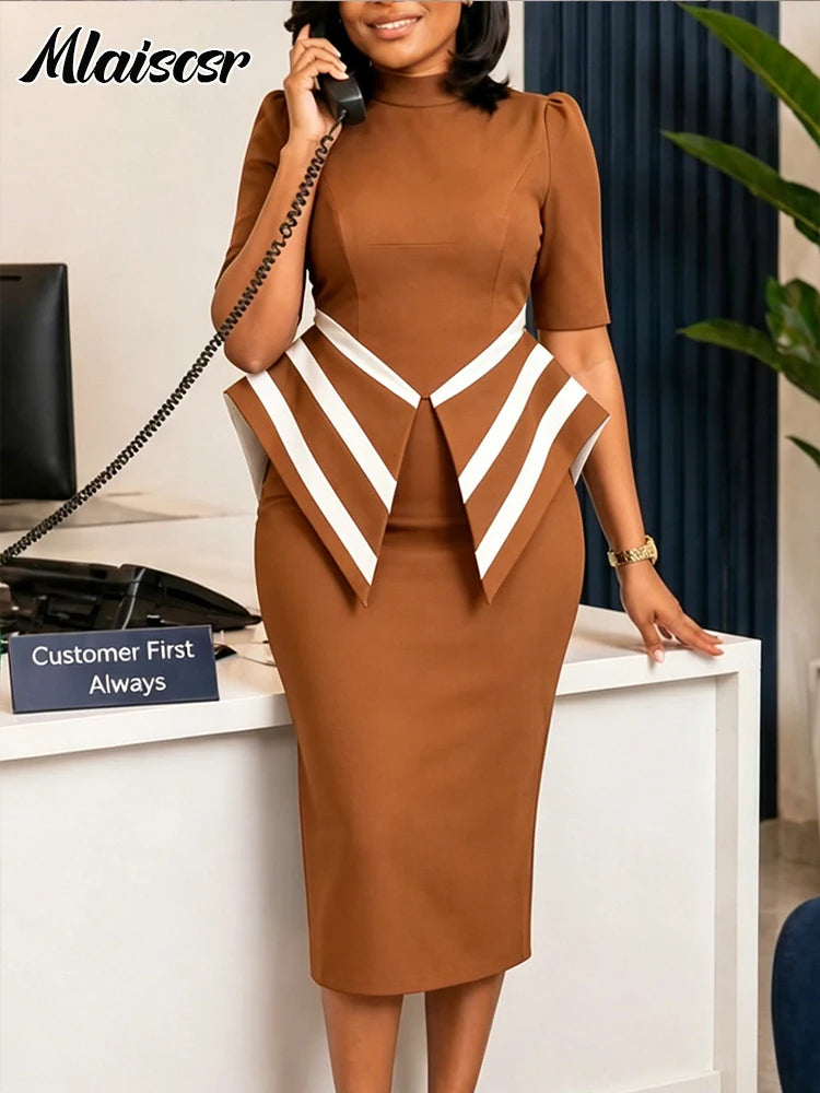 Women's Elegant Peplum Midi Pencil Dress