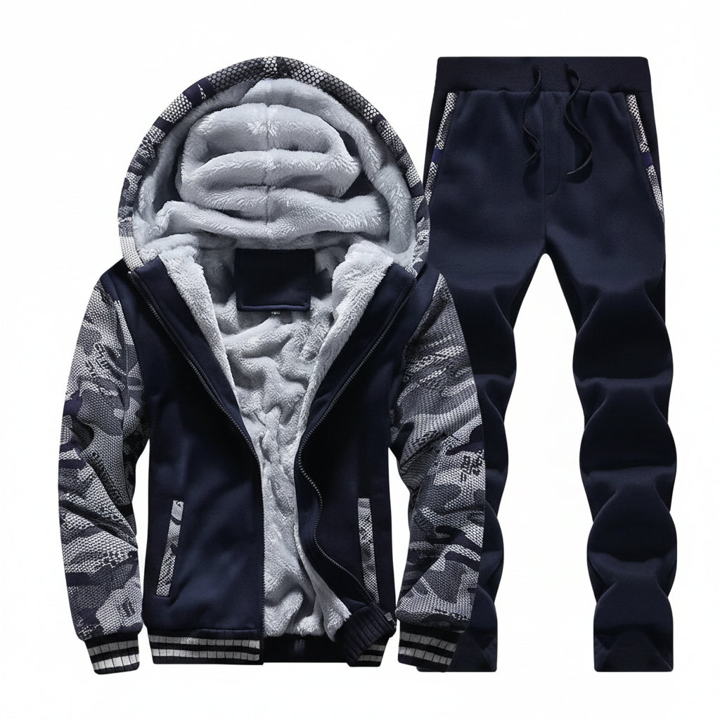 Men's Casual Fleece Zip Hooded Jacket and Pants Set
