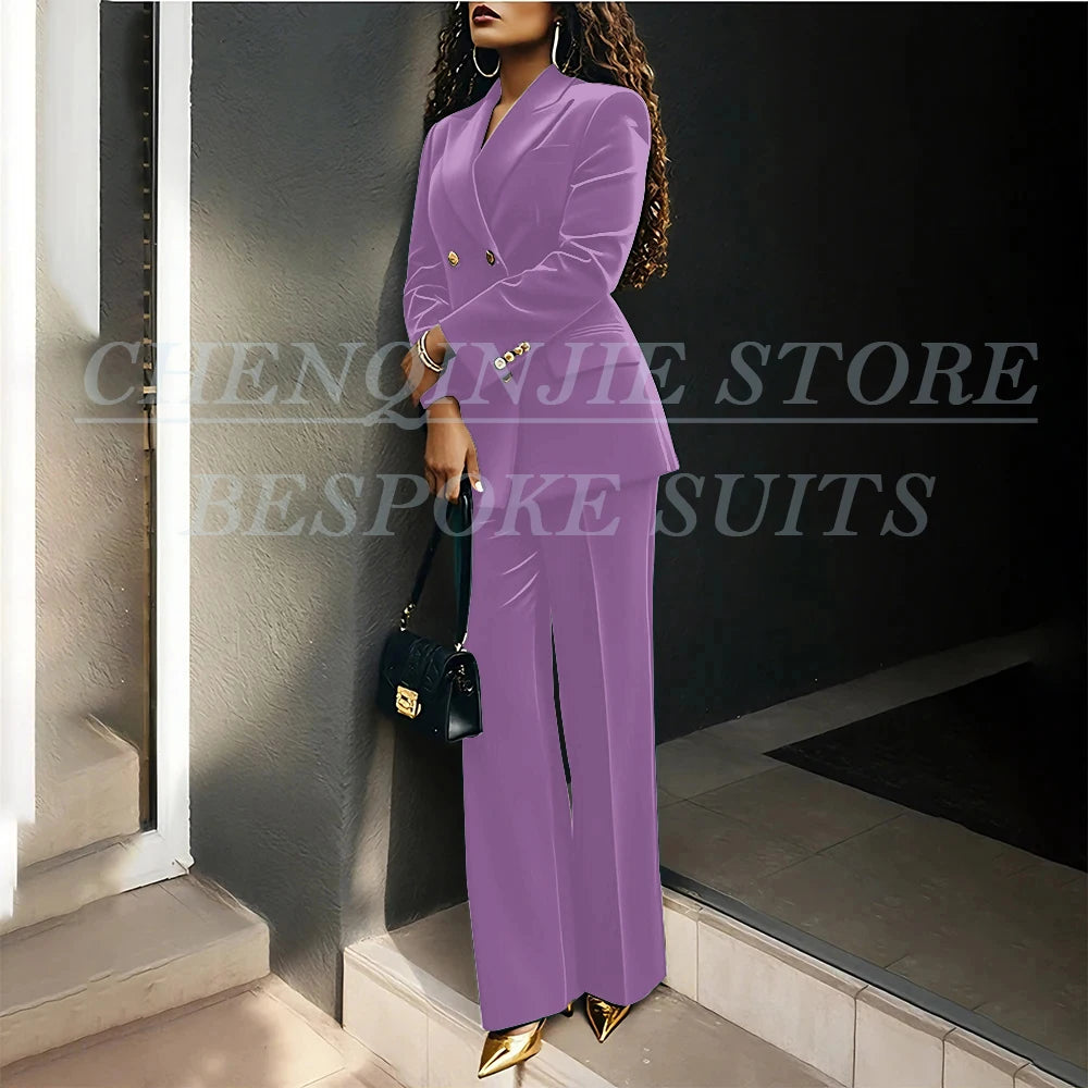 Women's Double Breasted Velvet Blazer Pants Suit