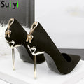 Women's Pointed Toe Suede Bow Stiletto Pumps
