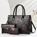 Women's Embossed Shoulder Bag and Crossbody Purse 3-Piece Set