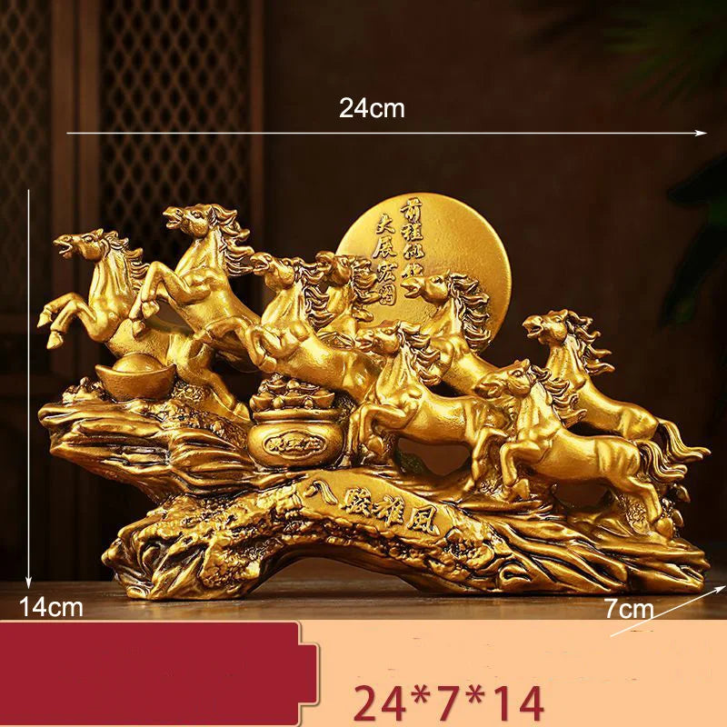 Eight Horses Resin Ornament and Feng Shui Desktop Figurine