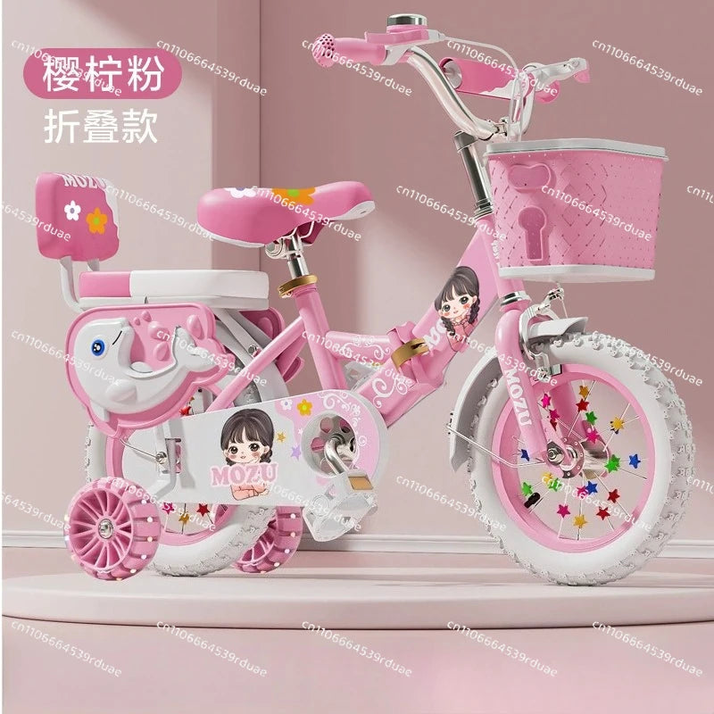 Kids' Foldable Bicycle with Basket and Safety Guardrail