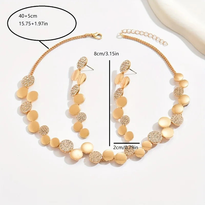 Women's Fashion Rhinestone Disc Choker Necklace and Earrings Set