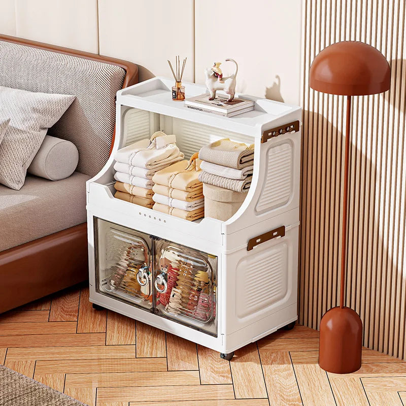 14.6in Foldable PP Plastic Storage Cabinet and Rolling Organizer
