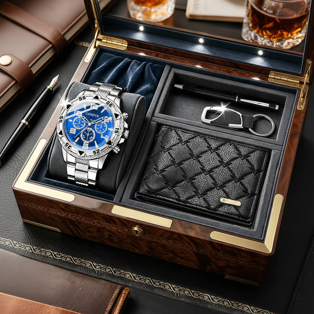 CMK Men's Quartz Watch 4-Piece Gift Set with Wallet