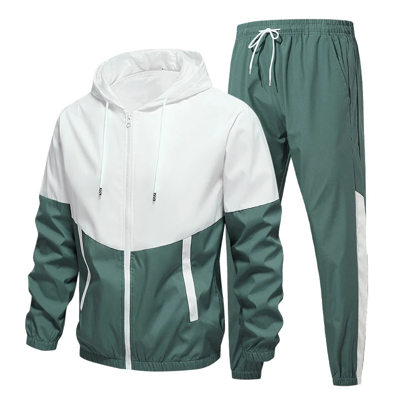 Men's Casual Hooded Jacket and Pants Tracksuit Set
