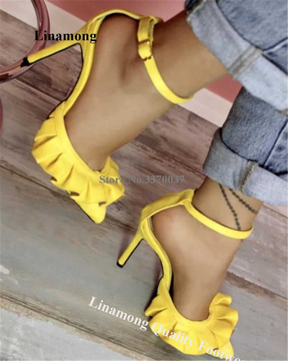 Women's Pointed Toe Suede Ruffle Stiletto Heel Pumps