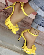 Women's Pointed Toe Suede Ruffle Stiletto Heel Pumps