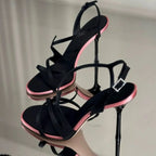 Women's Satin Color Block Stiletto Sandals