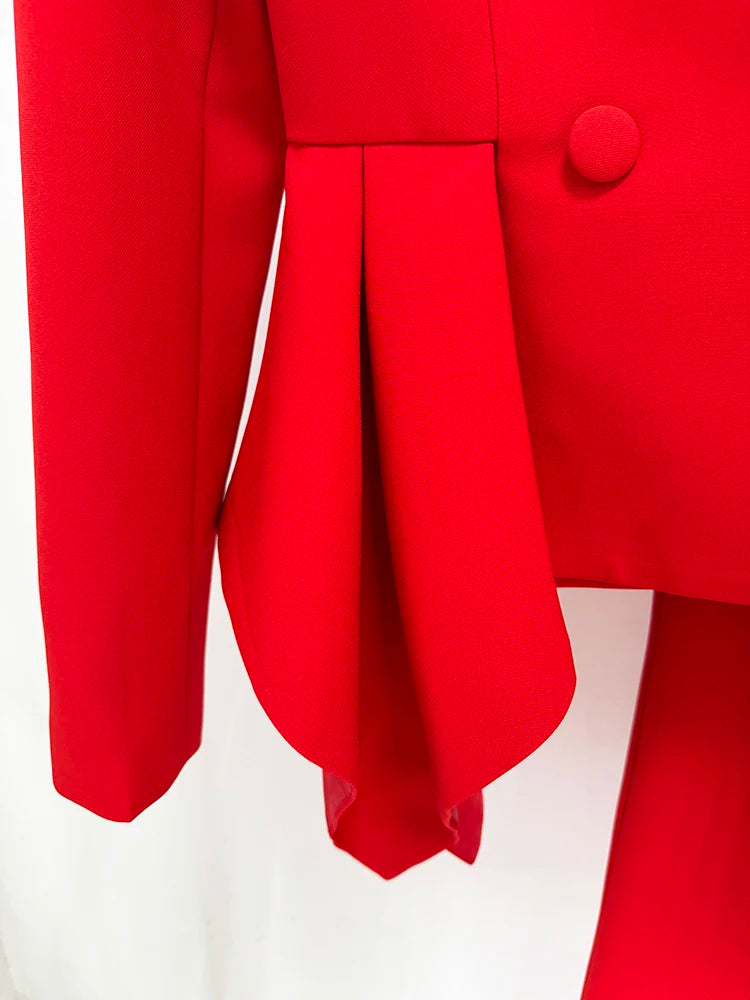 Women's V-Neck Ruffles Jacket Flare Pants Suit Set