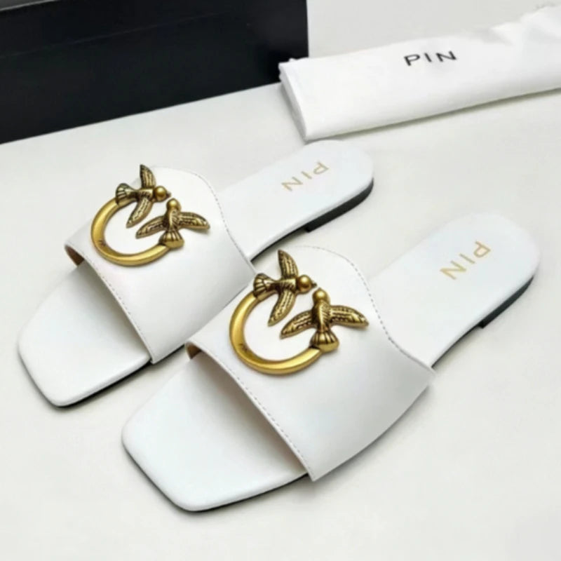 Women's Slip-On Square Toe Flat Slide Sandals