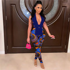 Women's Casual Knitted Bandage Top and Printed Leggings Two Piece Matching Set