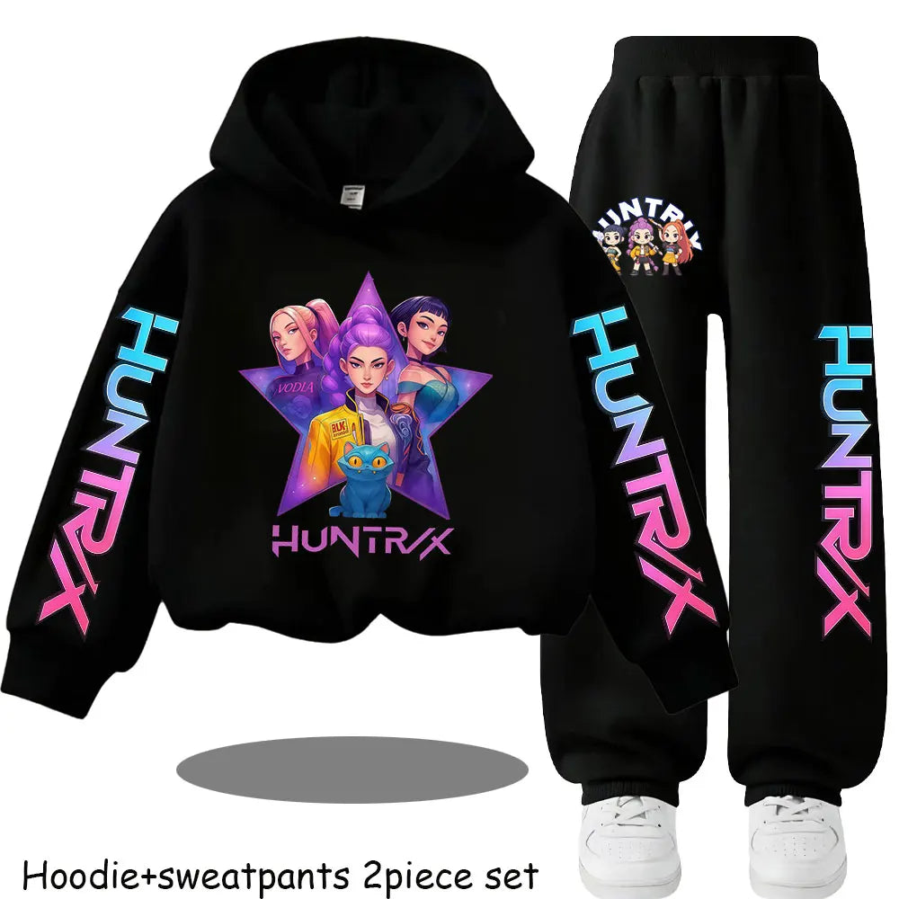 Girls' Print Hoodie Pants Two-Piece Set