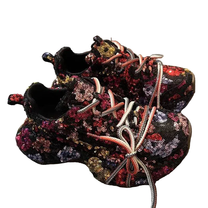 Women's Glitter Sequin Platform Skate Sneakers