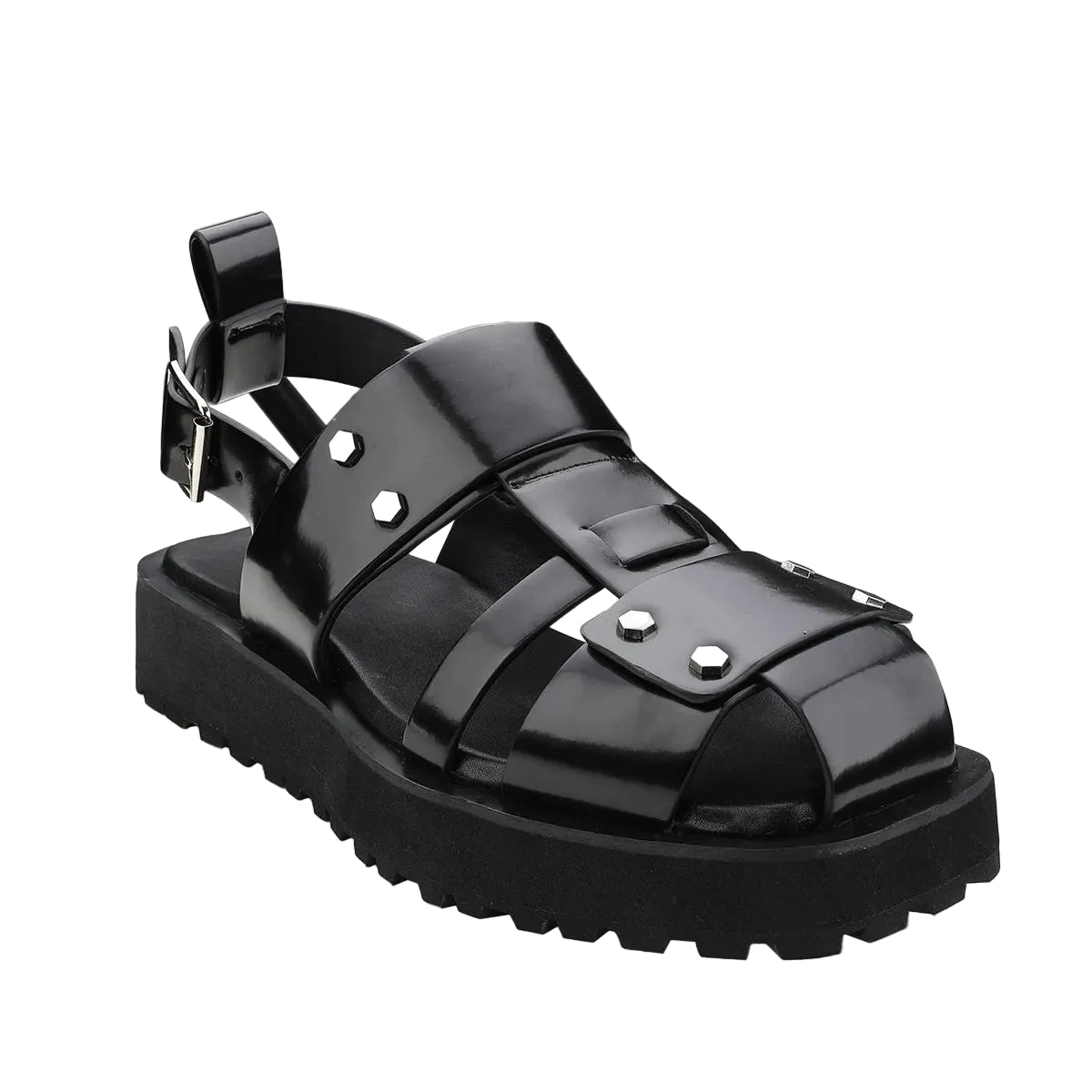 Men's Metal Rivet Buckle Leather Sandals Punk Platform Summer Shoes