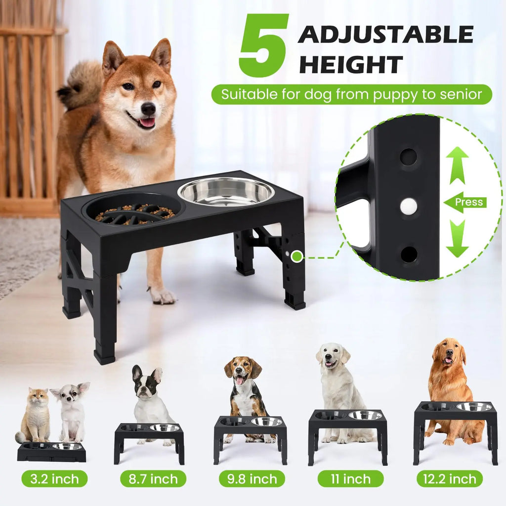 Adjustable Elevated Dog Feeder with Double Stainless Steel Bowls for All Breeds